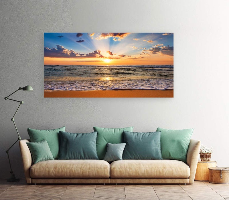 Muolunna BK1862 Wall Art Decor Large Canvas Print Picture Sunrise Ocean Beach 1 Panel Waves Scenery Painting Artwork for Office Wall Decor Home Decoration Stretched and Framed Ready to Hang XLarge - Image 5